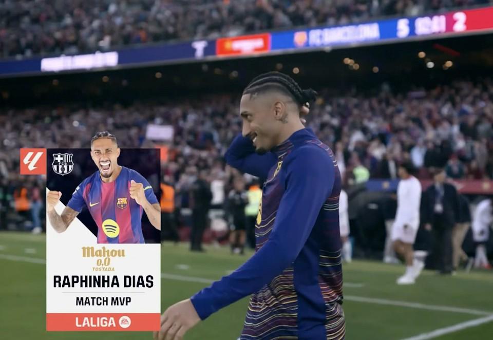 开云下载-帽子戏法，拉菲尼亚当选巴萨vs塞维利亚全场最佳球员